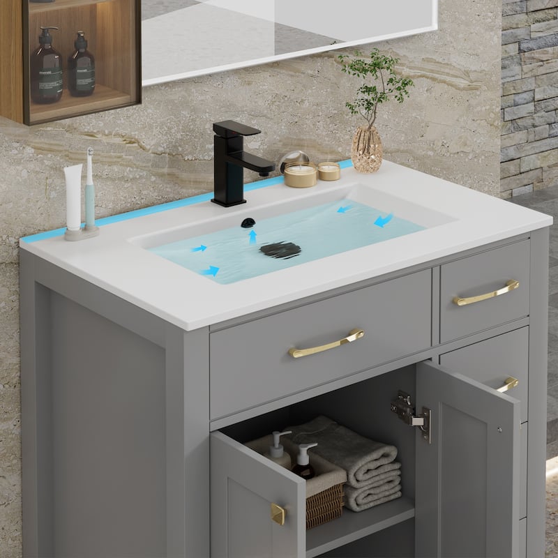 Modern Bathroom Vanity with Sink &amp; Faucet Storage Cabinet Set ...